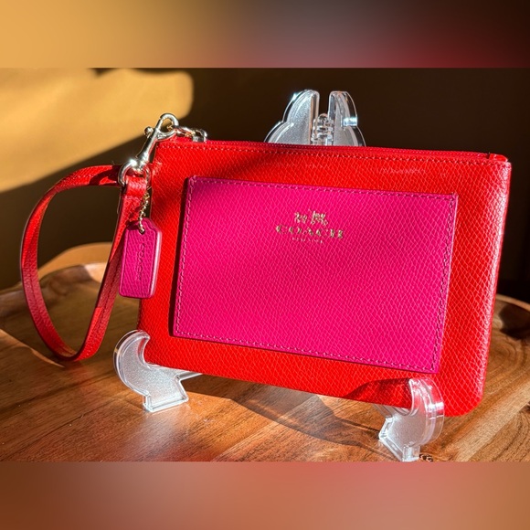 Coach Handbags - Coach Cardinal Pink Ruby Crossgrain Leather Small Wristlet F5314